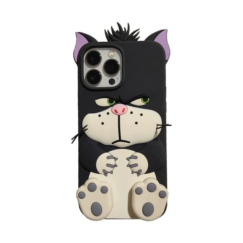 3D Phone Case for Iphone 11 12 13 14 15 Pro Max 14 15 Plus Cartoon Lucifer the Cat Stand Silicone Full Coverage Phone Cover