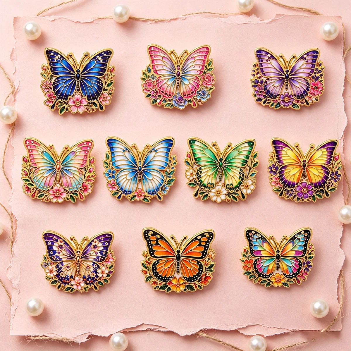 10 Stück/Set Vintage Blumen-Schmetterling Emaille-Pin Lebendige Schöne Insekten-Brosche für Rucksack, Hut, Abzeichen, Schmuck, Geschenk für Freunde – Detail 2