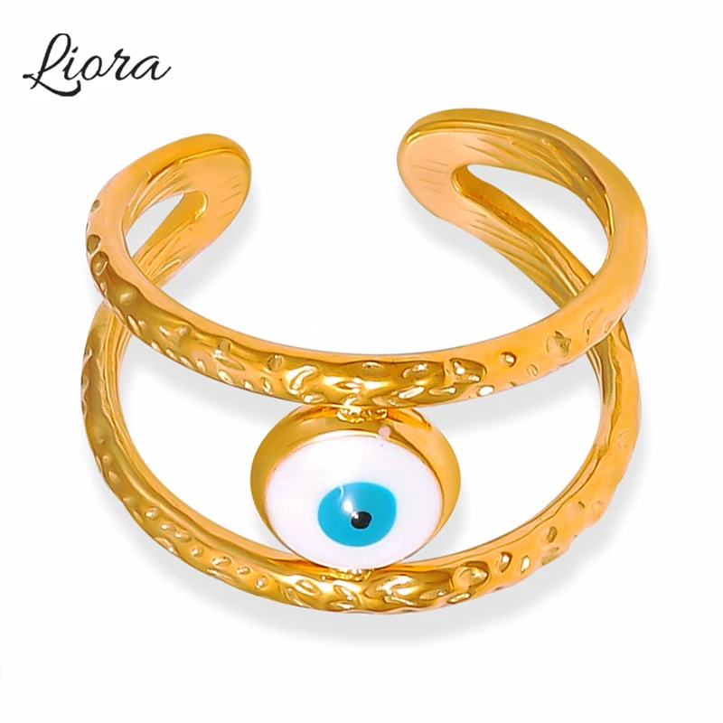 Liora 316L Stainless Steel Open Rings For Women Men Fashion Enamel Fish Eye Women Charm Rings Waterproof Unisex Jewelry