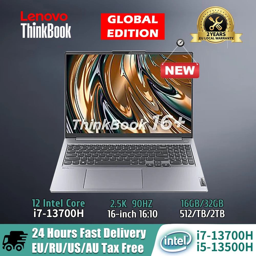 새로운 레노버 ThinkBook 16 + 노트북 i7-13700H/i5-13500H 인텔 Iris Xe 16G/32GB 512G/1T/2TB SSD 16 "2.5K IPS 스크린 컴퓨터