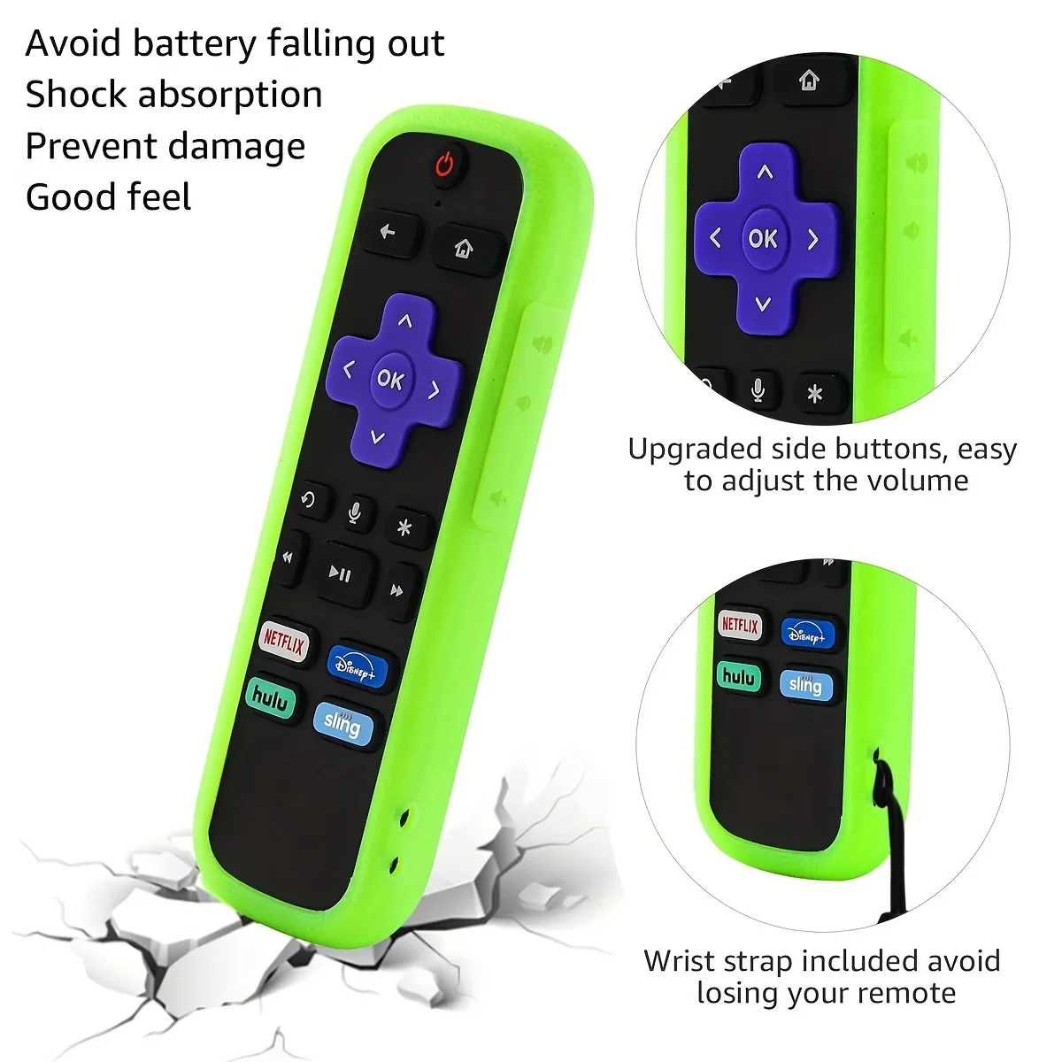 2pcs Glow-in-the-Dark Silicone Remote Cover for TCL, Hisense, and Roku TVs - Protects Your Remote and Includes Lanyard