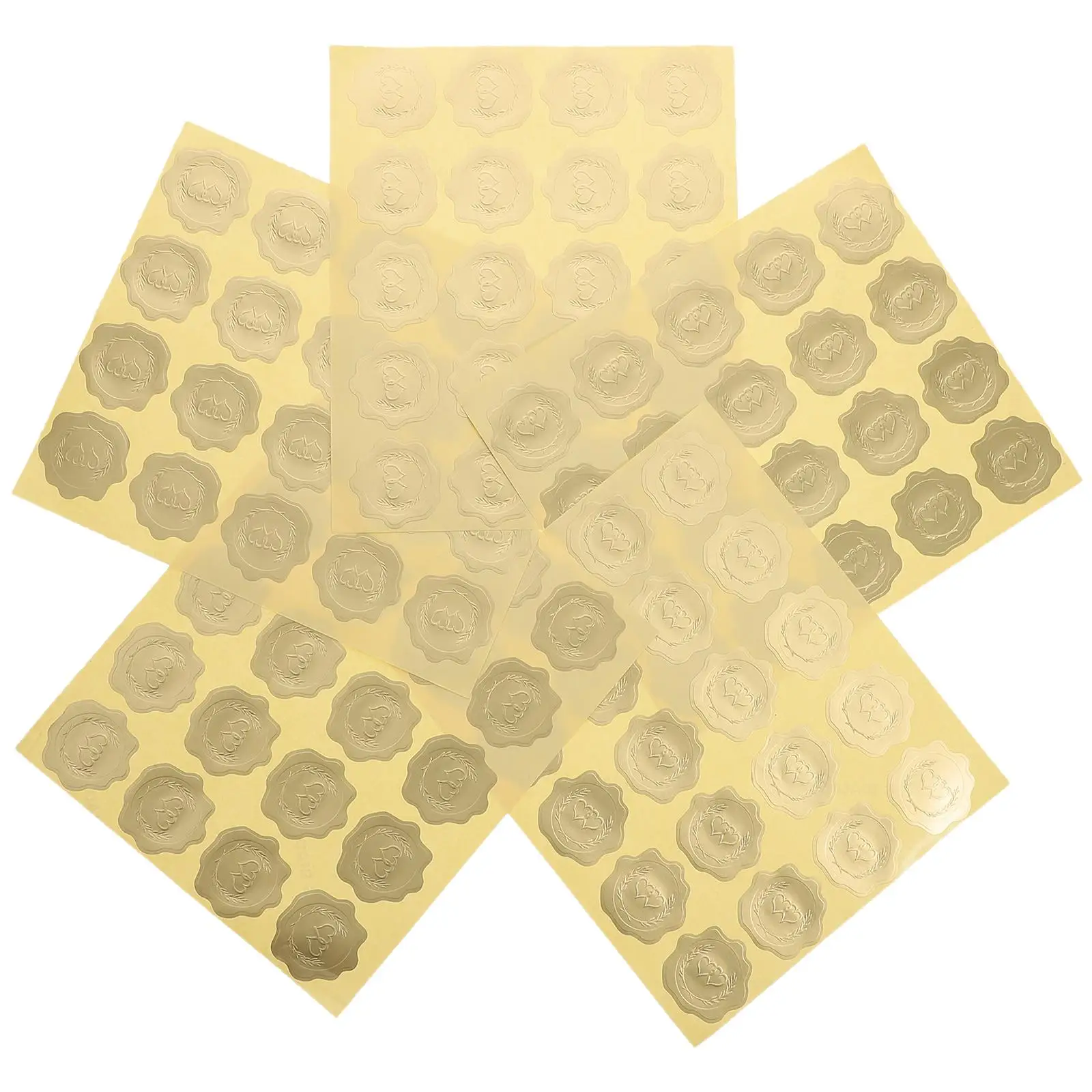 

5 Sheets Embossed Sticker Sealer Golden Kraft Paper Self Adhesive Wedding Label Gift Tag Round Envelope Seal for Packaging