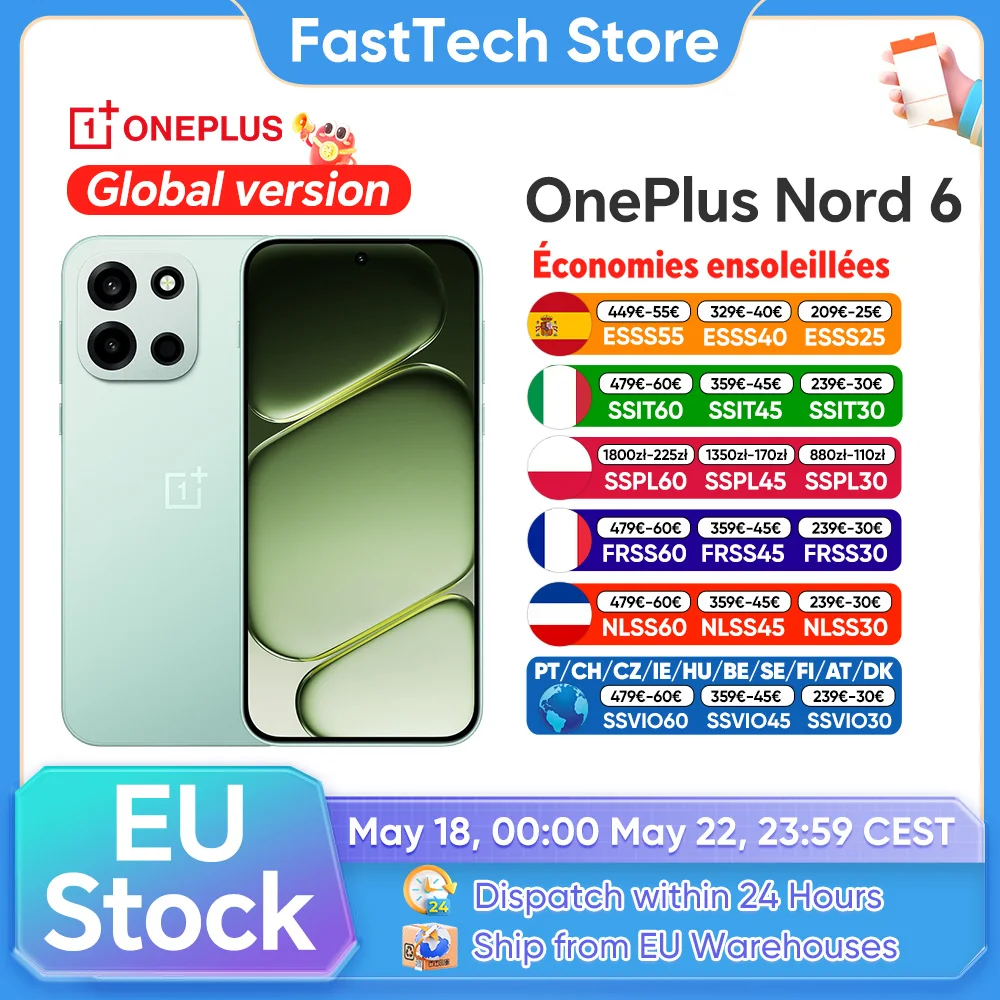 OnePlus Nord 6 5G Smartphone EU Version Snapdragon 8s Gen 4 165Hz 165FPS 6.78”AMOLED Display 7500mAh 80W SUPERVOOC Charging 50MP SONY main with 'Dual-axis' OIS