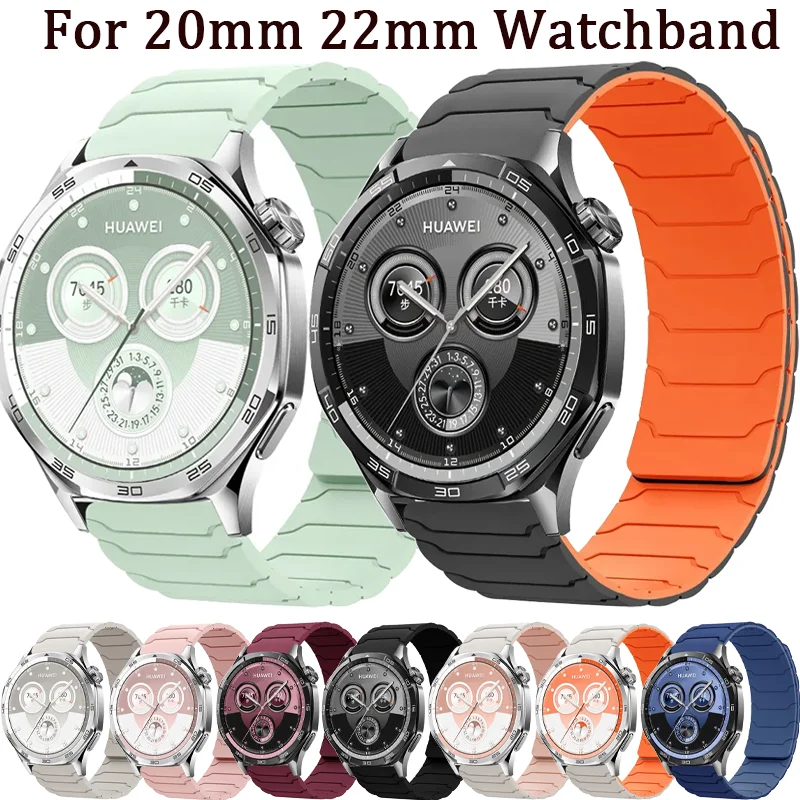 20/22mm Silicone Strap For Huawei Watch GT4/5/5 Pro 46mm Magnetic Wristband Samsung Watch 7 6 5/Amazfit Bip6/Garmin Vivoactive 6