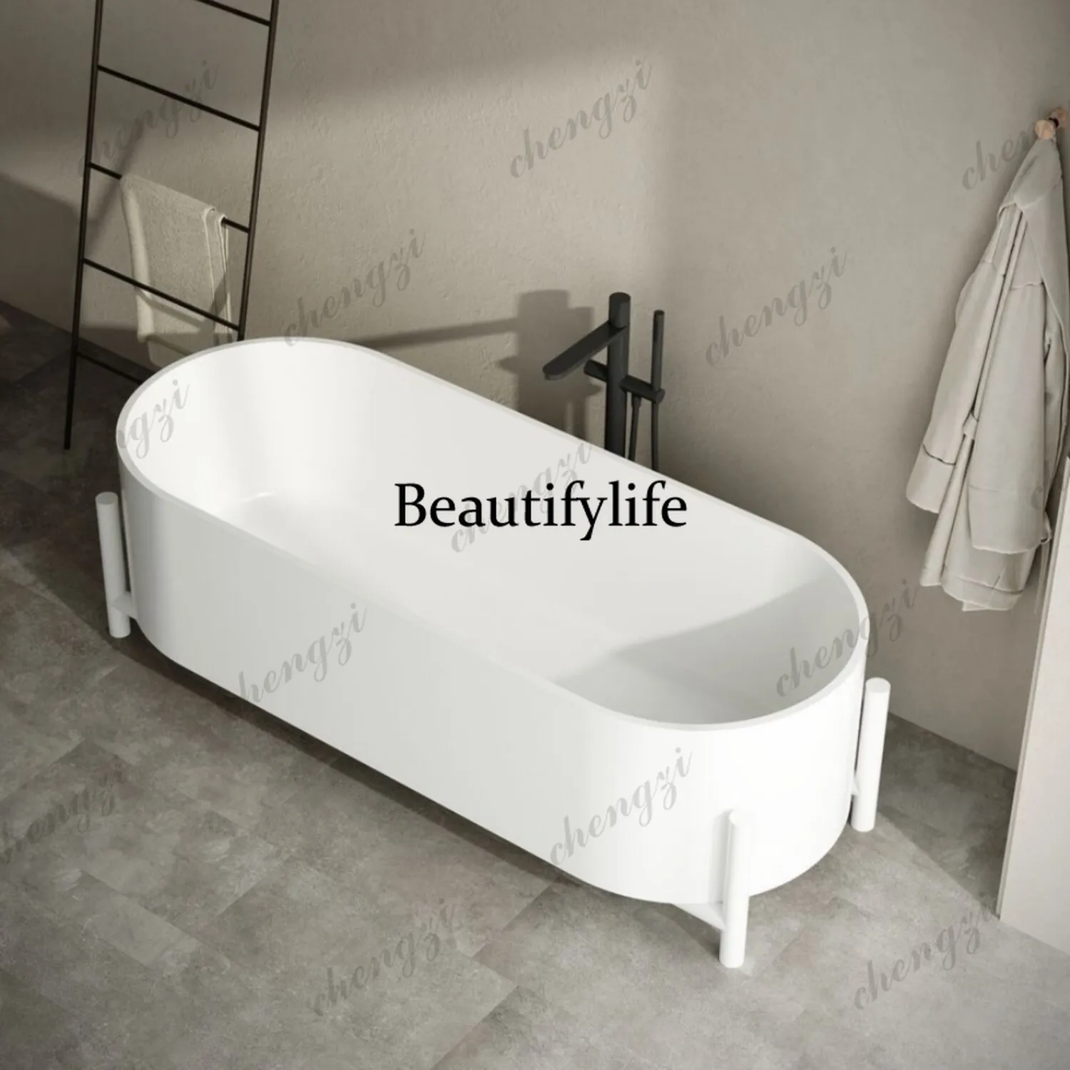 Stone art free-standing artificial stone Qimei stone bathtub B & B hotel villa bathroom with bracket bath