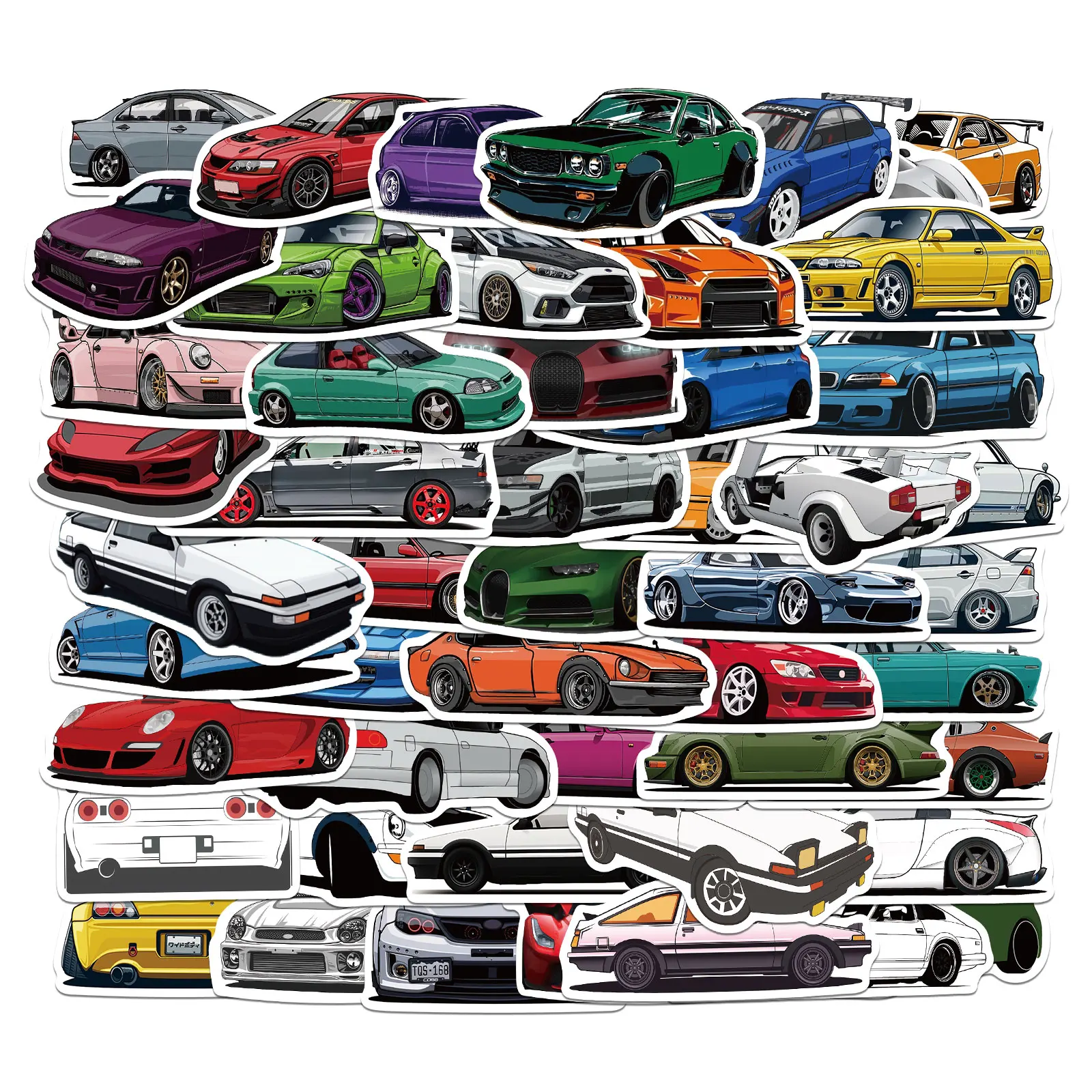 50PCS Retrofit Racing Car Graffiti Stickers Laptop Guitar Luggage Bike Skateboard Waterproof Sticker Decal Kid Toy