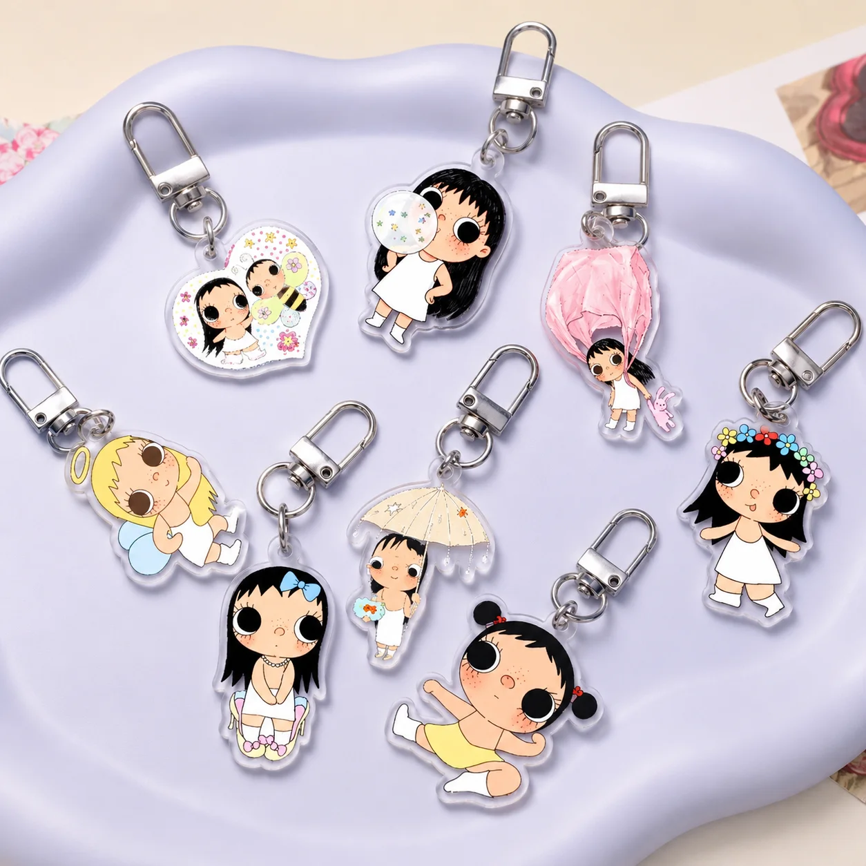 Cute Yuy Cartoon Acrylic Keychain, Double‑sided Print Little Girl Key Ring, Bag Pendant Car Key Accessories for Women Girls