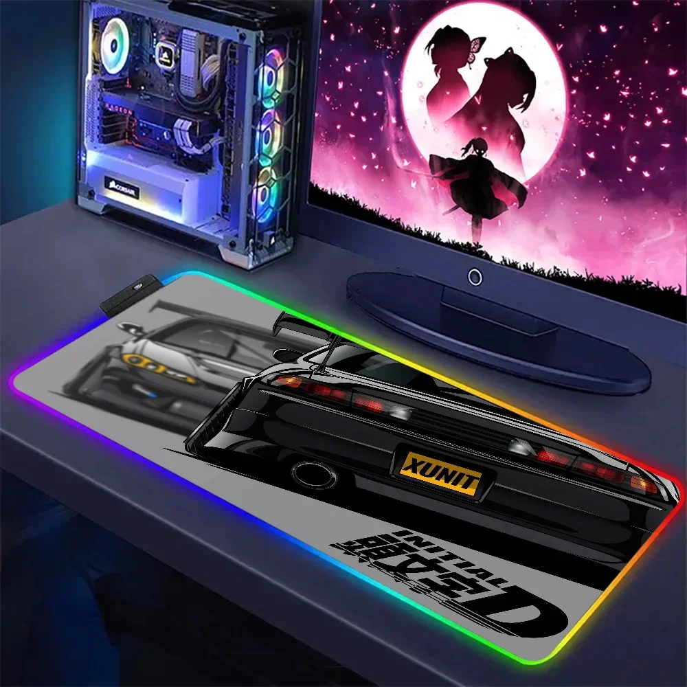 Mouse Pad RGB Desk Pad Luminous Mice Mat With Backlight Anime Initial D LED Game Accessories Large Size Natural Rubber Table Mat