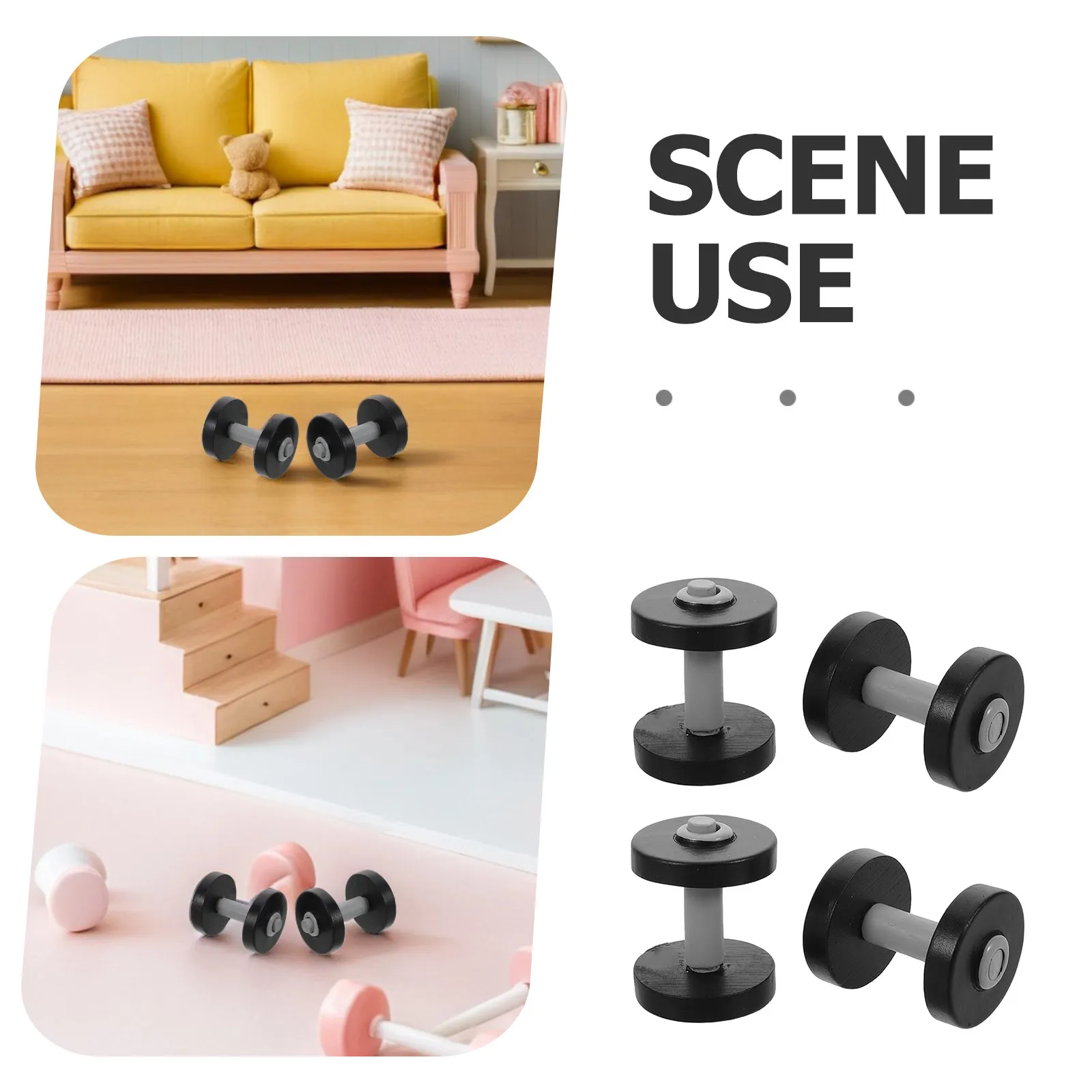 Ensemble de 4 haltères miniatures réalistes pour maison de poupée, accessoires de fitness, petits accessoires de gym - Mini