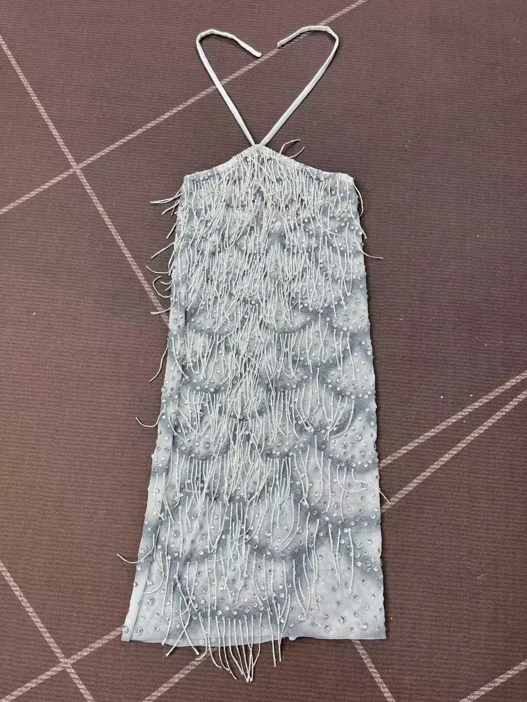 Sexy Glanzende Steentjes Kwasten Bandage Trim fit Backless Jurk Vrouwen Verjaardagsfeestje Vieren Toga Modeshow Stadium Slijtage