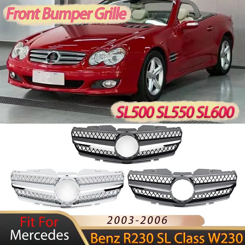 Para Mercedes Benz R230 SL clase W230 2003-2006 SL500 SL550 SL600 2 puertas Convertible AMG rejilla delantera parrilla superior capó malla