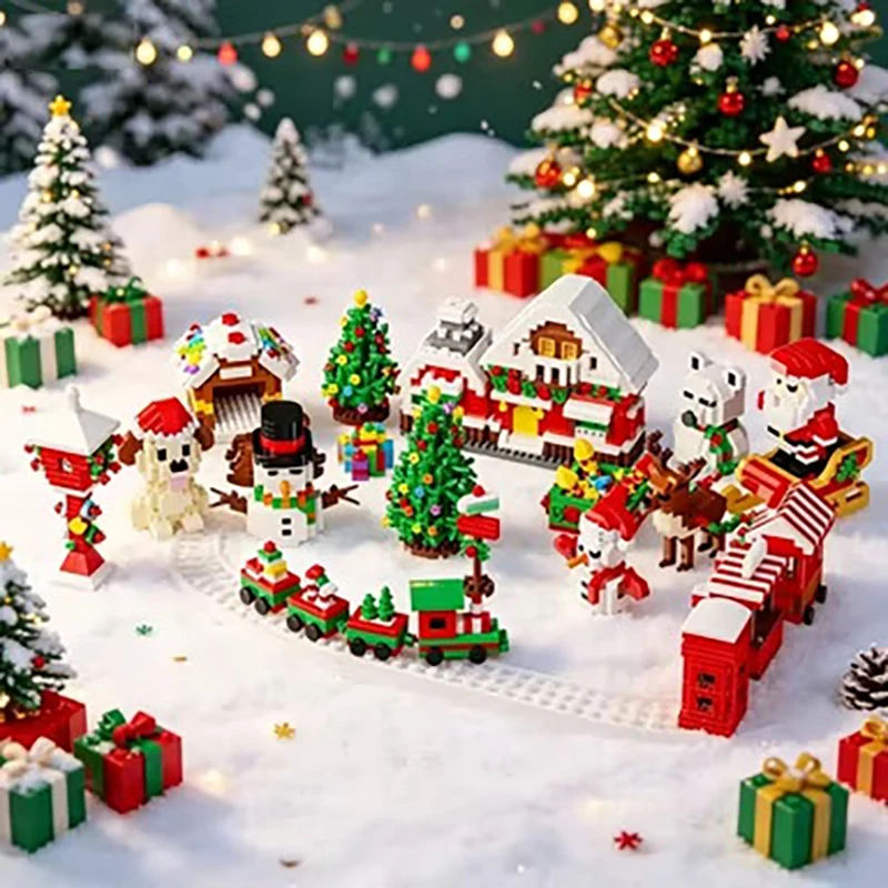 Christmas Village Building Blocks Set 3555PCS Santa Claus Snowman Elk Bricks DIY Snow House Educational Holiday Gift for Teens