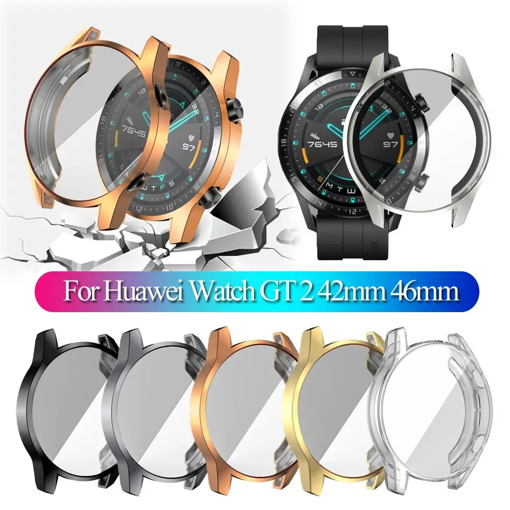 Casing jam tangan TPU cangkang kulit modis pelindung layar penutup penuh Electroplate untuk jam tangan Huawei GT 2 46mm 42mm