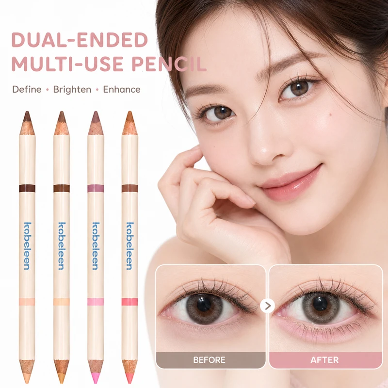 KOBELEEN Dual-Ended Multi-Use Eye Pencil Aegyo Sal Highlighter Contour Brightening Shadow Creamy Blendable Makeup 4 Shades