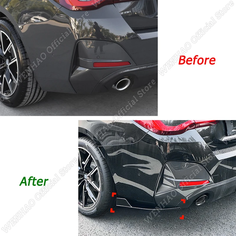 For BMW 4 Series G24 G26 420i 430i i4 M50 4-Door Gran Coupe 2021-2023 Rear Side Bumper Spoiler Protector Tuning ABS Gloss Black