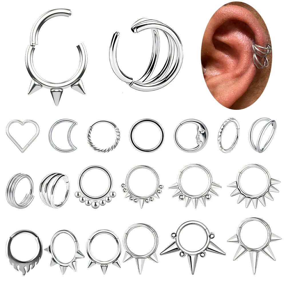 1PC Surgical Steel Nose Rings Hoops Clicker Septum Hinged Segment Lip Nose Rings Helix Cartilage Earrings Body Piercing Jewelry