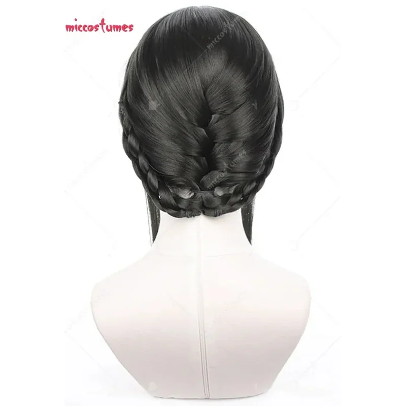 

Парик для косплея CyWomen Yor, черный длинный парик с плетеной булочкой