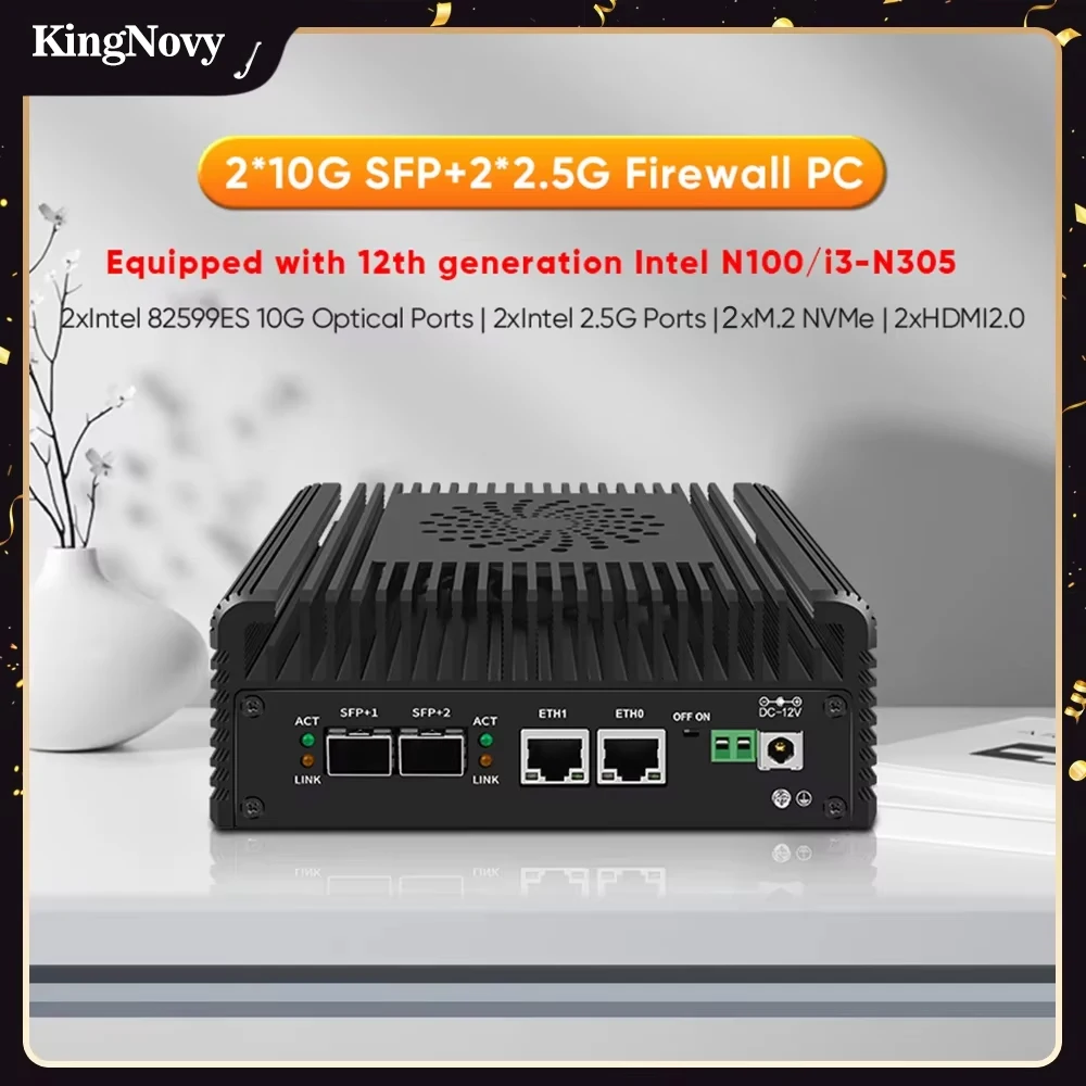 인텔 방화벽 미니 PC, 12 세대 i3 N305 N100, 2x10G SFP + 2xi226-V 2.5G 소프트 라우터, 2x NVMe 2xHD DDR5 NAS 서버 PC Proxmox ESXI