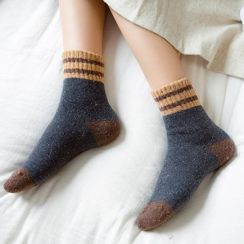 

Thick Terry Wool Socks Women for Autumn and Winter with Striped Dotted Yarn Warm Christmas Socks