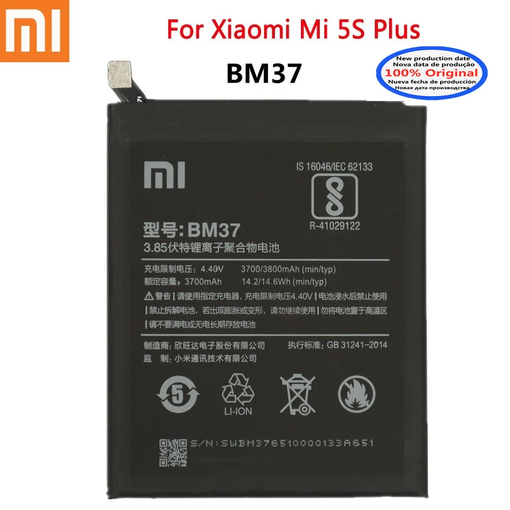 

BM37 100% Original Battery For Xiaomi Mi MI5S Plus 5S Plus 5SPlus 3800mAh High Quality Replacment Phone Bateria Battery + Tools