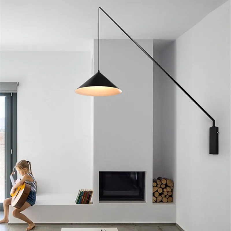 Nordic Simple Bedroom Modern Industrial Style Creative Fishing Rod Restaurant Living Room Decoration Study Long Rocker Wall Lamp