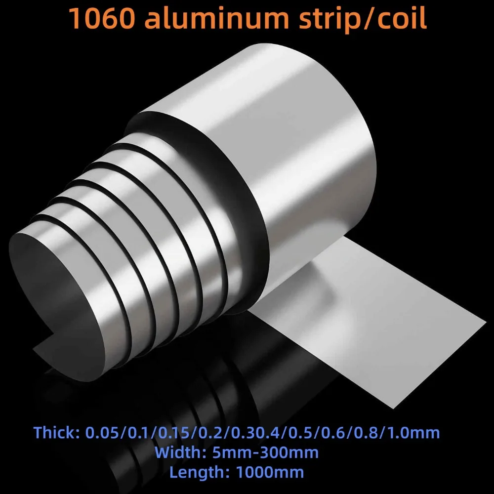1Meter 1060 Pure Aluminum Strip, 0.05-1.0mm Thick Aluminum Foil Sheet, 5-300mm Width Thin Plate for DIY Processing & Cutting