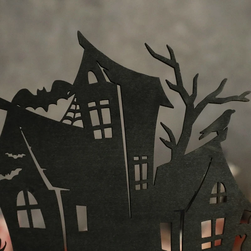 Adornos de madera para Halloween, silueta de madera, boceto, Casa Encantada, decoración de escritorio, tema de Halloween