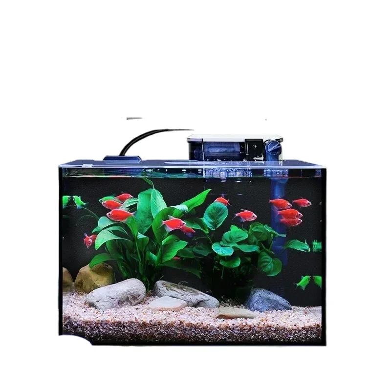 Fish tank full set of gold crystal ultra-white glass tank living room small desktop water-free ecological grass