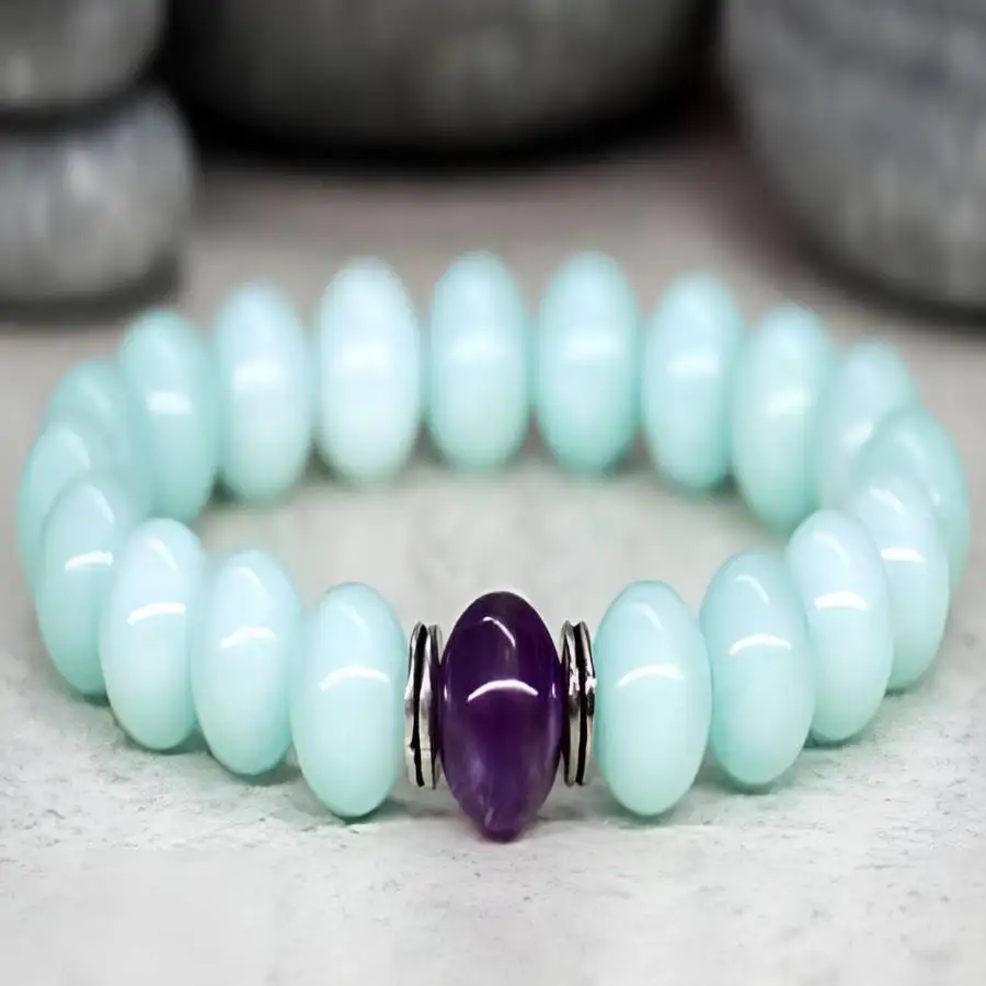 

8mm Aquamarine Amethyst Gemstone Mala Bracelet Nirvana Chakra Gemstone Japa Bead Mala Buddha elastic Tibetan zazen Prayer Yoga