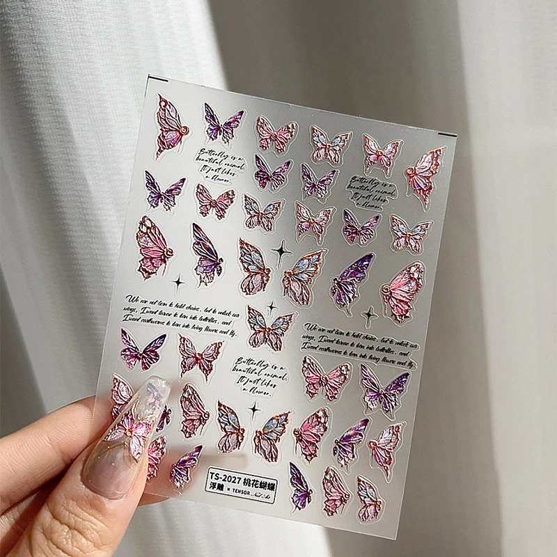 

1 Sheet Nail Sticker 5D Beautiful Rose Pink Blossom Butterfly Nail Art Stickers Decals Adheisve Slider Manicure Charms #TS-2027#