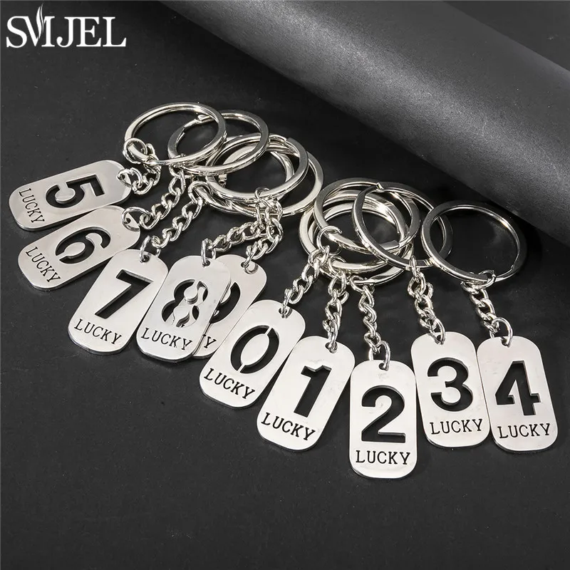 Punk Edelstahl Arabische Ziffern 0-9 Metall Schlüsselbund für Männer Frauen Glück Anzahl Schlüssel Ring Rucksack Brieftasche Anhänger DIY Schmuck