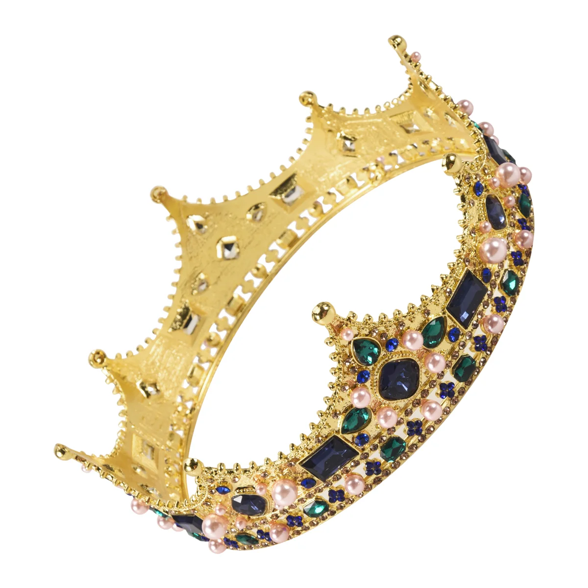

T35C Gold Crowns for Men - Baroque Vintage Rhinestone , Men'S Full Crown for Theater Prom