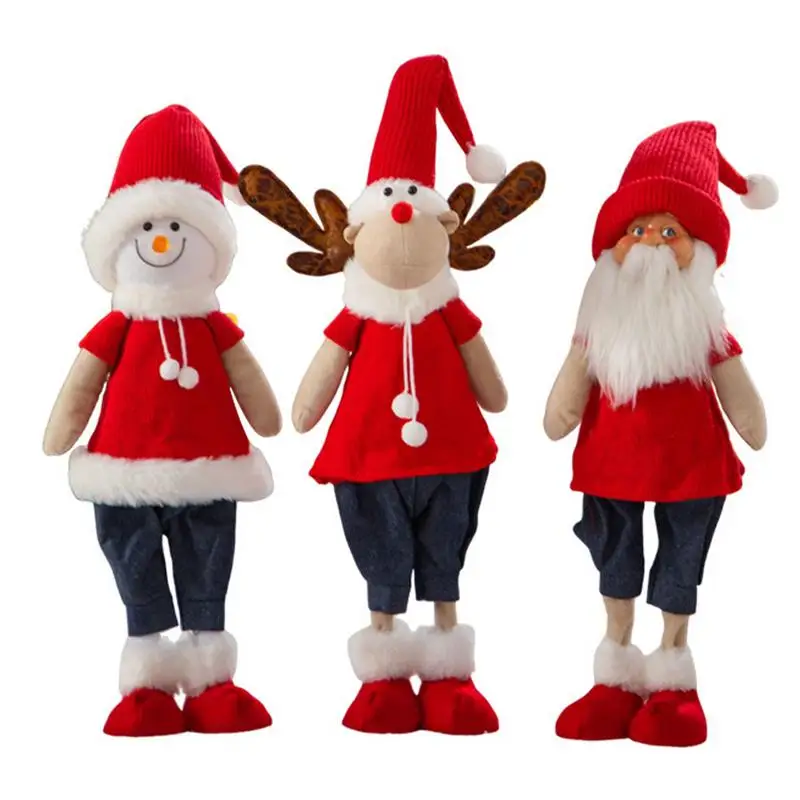 Christmas Long Legs Doll Plush Stuffed Standing Doll Decor Vivid Appearance Plush Decoration for Shelves Table Tiered Tray Desk