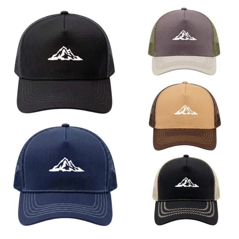 Mountain Range Printed 5 Panel Trucker Mesh Hat Adjustable Snapback Dad Hat Breathable Fishing Outdoor Sun Baseball Cap