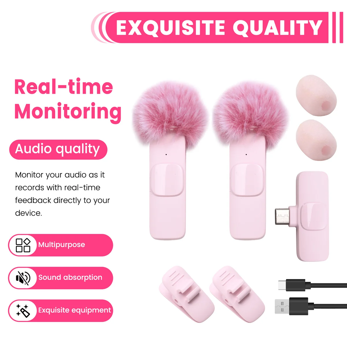 【B63C1】 New Wireless Lavalier Microphone Portable Audio Video Recording Mini Microphone for PC Camera Live Gaming Phone