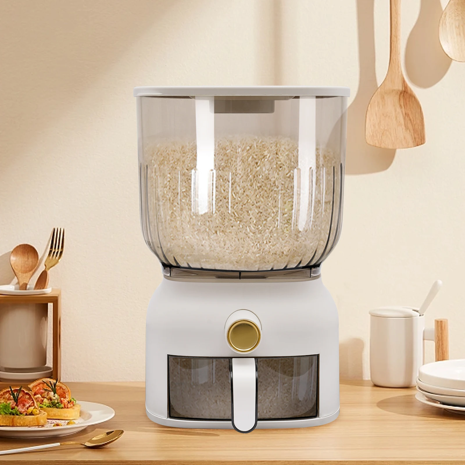 

Cereal Dispenser Large 22 lbs Capacity Food-Safe PP Airtight Lid Space-Saving for Organizing Rice Corn and Mung Beans