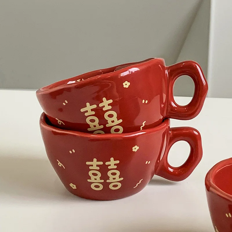 

Company Gifts Festive And Creative Joyful Red Coffee Chinese Wedding Gift Cups Newlywed