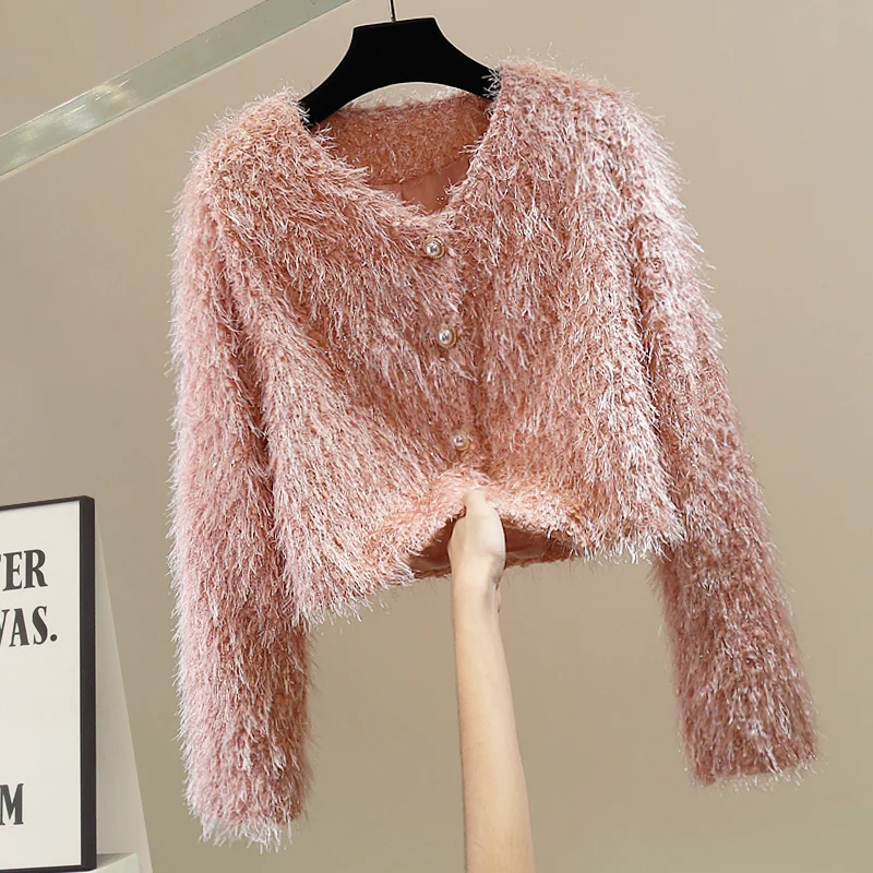 

Korean Style Heavyweight Shiny Thread Tassel Knitted Open Cardigan Loose Long Sleeve Top Fashionable Versatile Autumn Winter ...