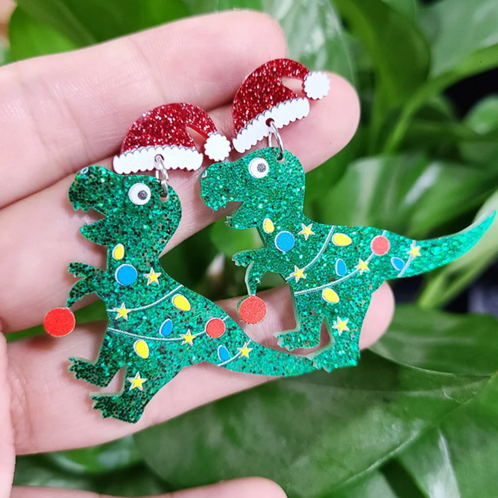 Plush Christmas Earrings Tree Decorations Dinosaur Dangle Animal Toy Green Pendants Miss for