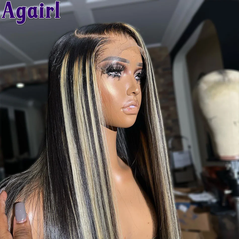 1B/27 Highlight 13X4 13x6 Lace Frontal Human Hair Wigs 200% Blonde Brown Ready Go PrePlucked 34Inch Bone Straight Lace Front Wig