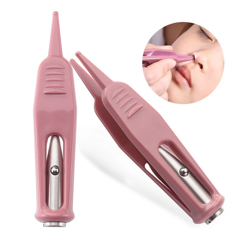 Infant Baby Dig Booger Clip Babies Health Care Safety Forceps Cleaning Supplies Kid Clean Ear Nose Navel Tweezers With LED Light