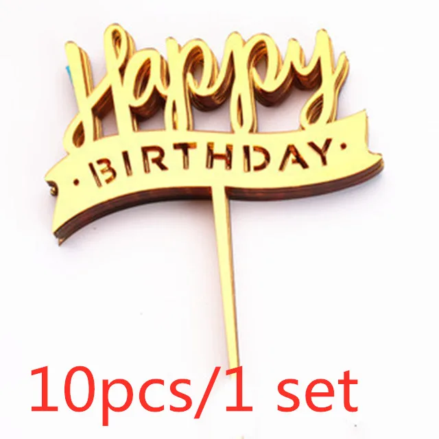 10 Stück Happy Birthday Tortendekoration Gold Acryl Kuchenflagge für Kindergeburtstag Geschenk Tortendekoration Backzubehör – Detail 12