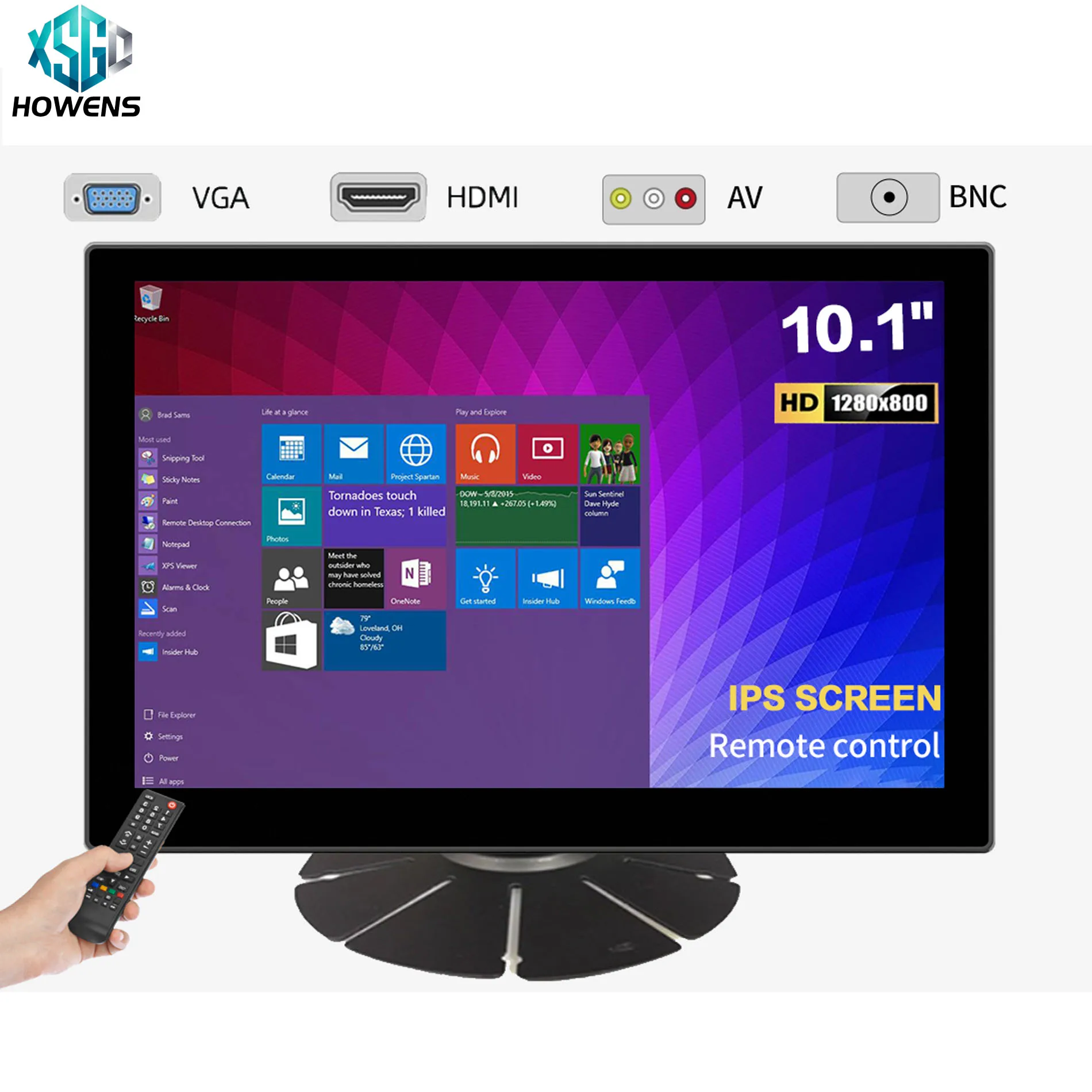 HOWENS 10.1 inch Industrial monitor 60HZ monitror gaming IPS Display for PC,1280*800,Fast IPS,TypeC,FreeSync,VGA/HDMI/AV/BNC/DVI