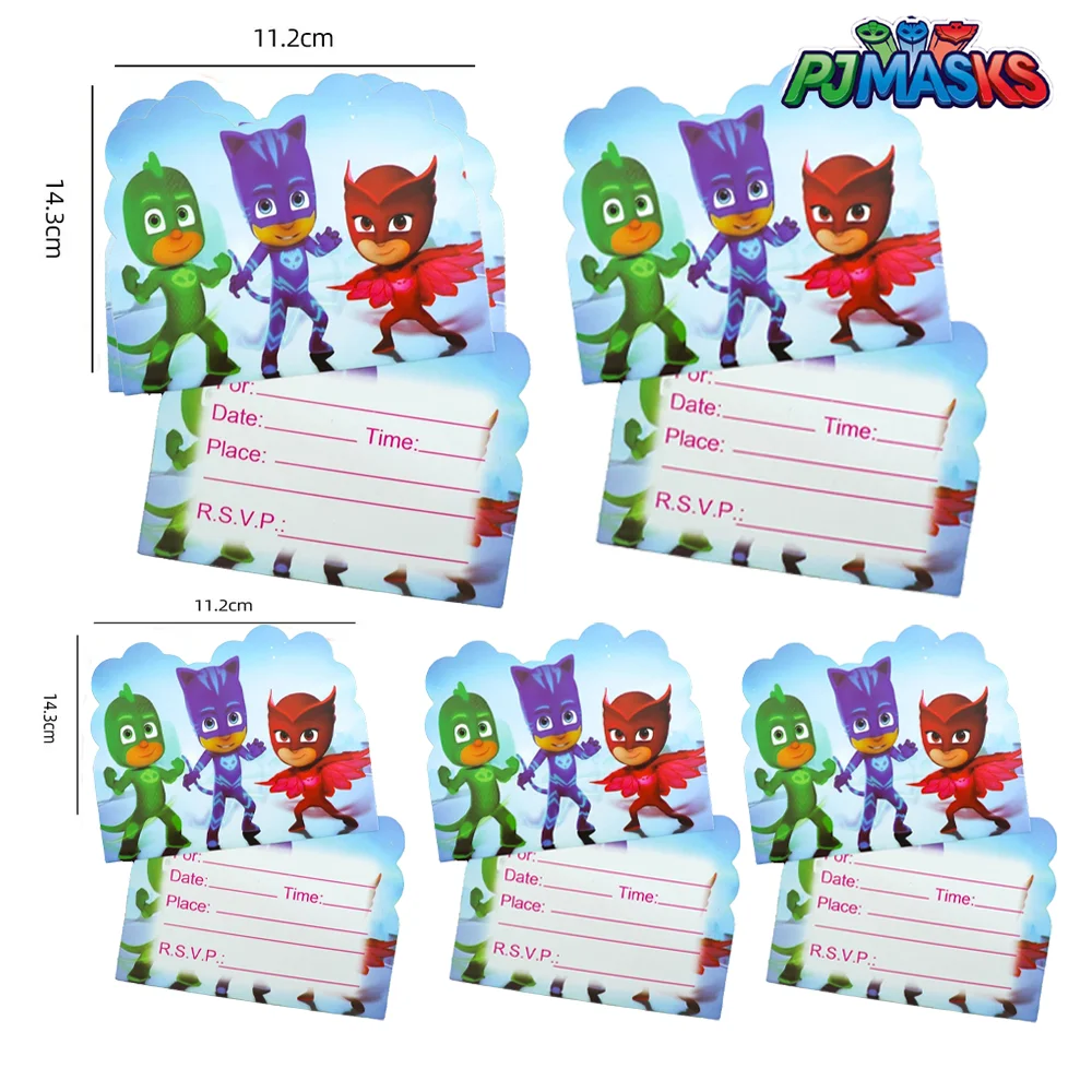 10pcs/Set PJ Masks Invitation Card Sleep Boy Single- Page Card Type Event Cards for Kids Birthday Party Supplies Baby Shower