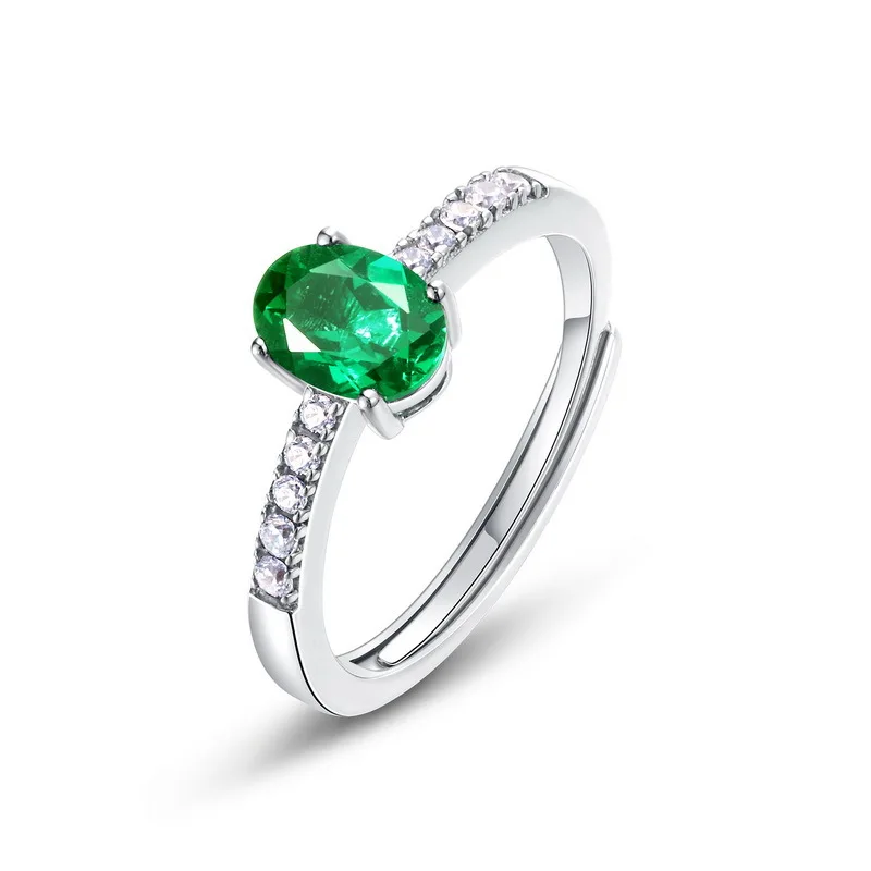 New S925 pure silver European and American ring, light luxury fashion cultivation, emerald ring, women's wedding jewelry