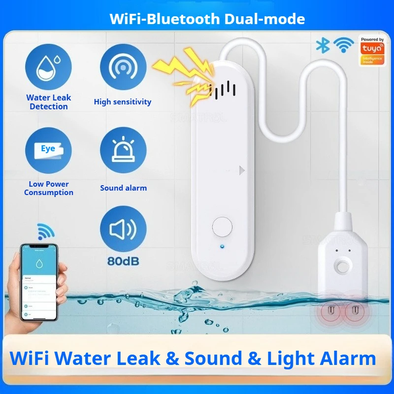 

Tuya purple bee water detector leak sensor 80 dB sound smart life application timing home detector