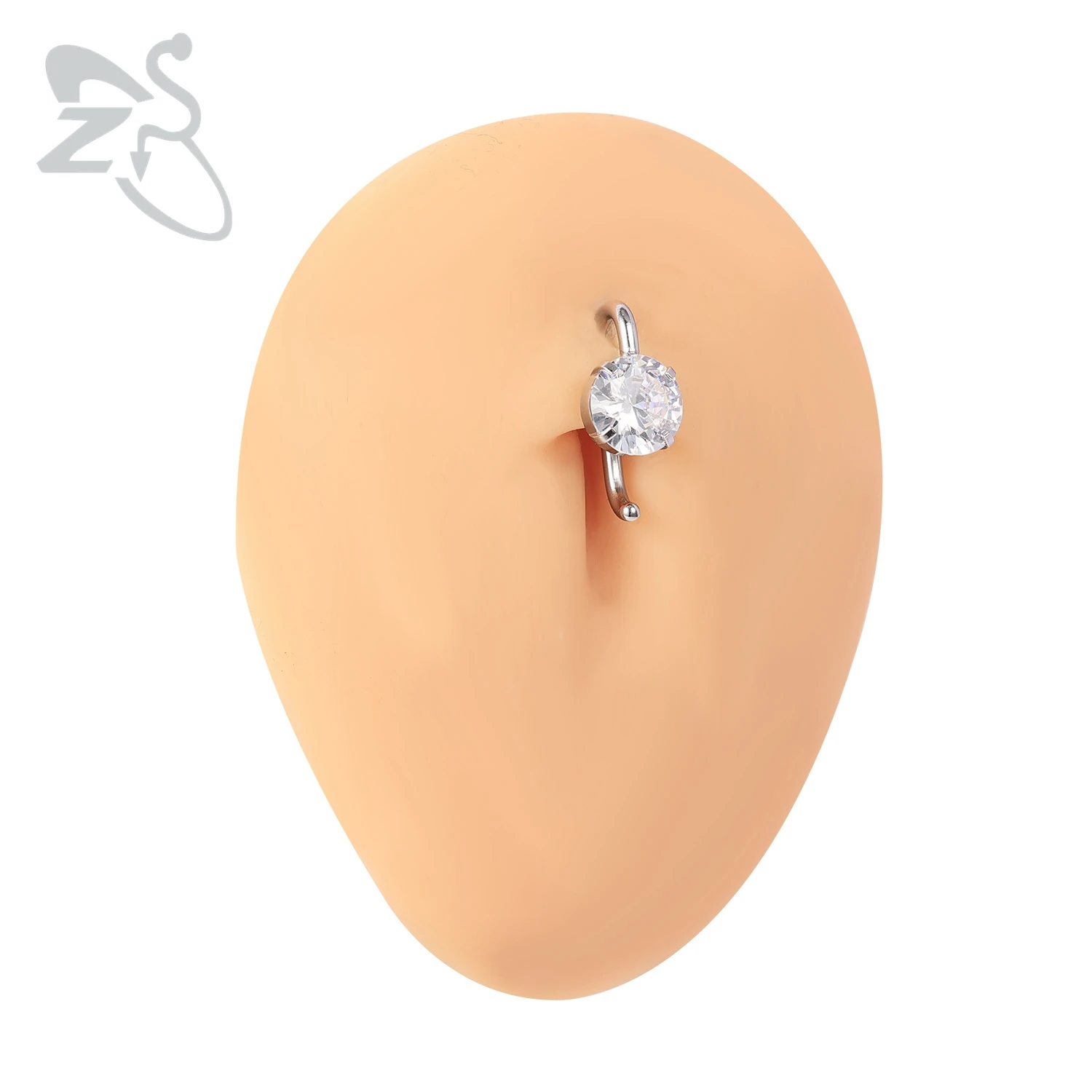 ZS 1 Piece Pink Green Color Round CZ Crystal Belly Button Ring 14G Stainless Steel Navel Piercing Hook Ombligo Piercings Jewelry