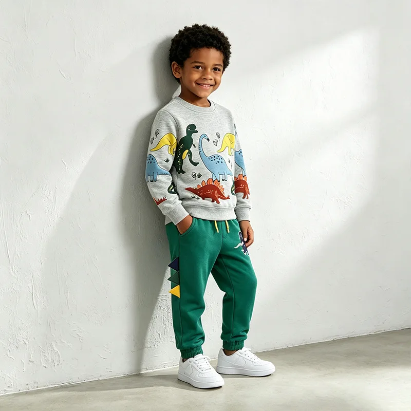100% Cotton Toddler Boys 2Pcs Clothes set Dinosaur Sweatshirt 3D Dinosaur Tail Jogger Pants Kids Spring Autumn Casual Tracksuit