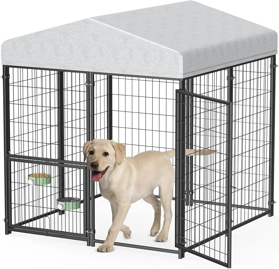 

Large Dog Kennel Outdoor with Water-Resistant Roof Hea y Duty Outside Dog Kennel Pet Pens Dogs Run Enclosure with Rotating Feede
