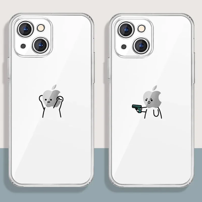 Funny Matchstick Men Clear Couple Phone Case For iPhone 15 13 11 12 14 Pro XS Max 13Mini XR X 14Plus SE Thin Paired Cover Fundas